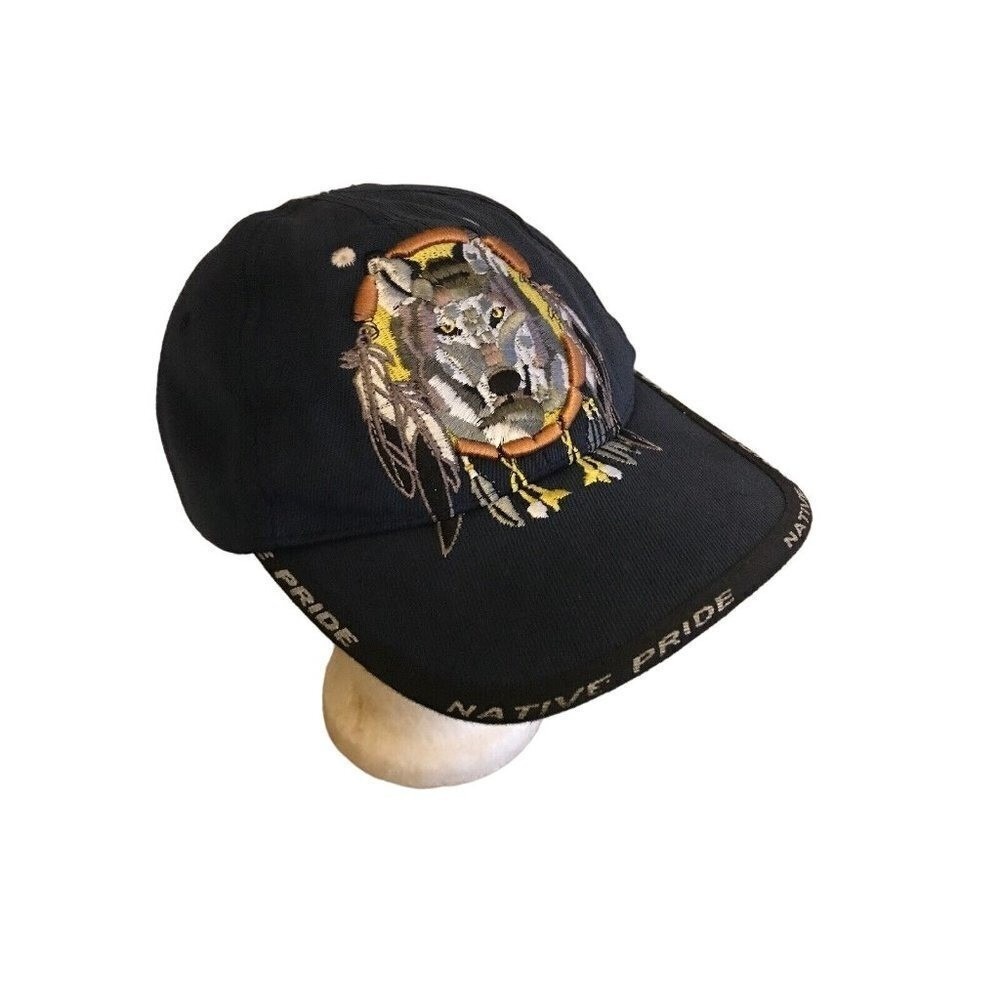 Native Pride Hat Black Wolf Dreamcatcher Baseball Cap Adjustable Embroidered Hat